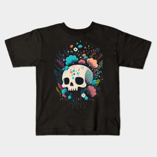 Kawaii Skull and Flowers Kids T-Shirt